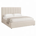 Lit coffre 160 x 200 cm beige en polyester avec tête de lit capitonnée