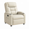 Fauteuil relax inclinable manuel beige en similicuir PU avec porte-gobelets 85 x 94 x 102 cm
