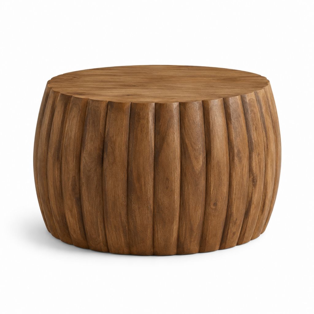 Table d'appoint ronde marron en bois massif d'acacia Ø45 x H40 cm