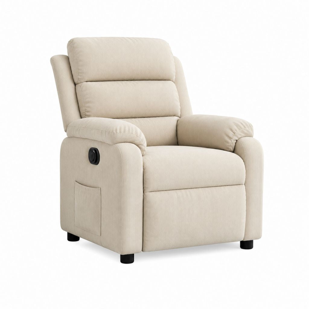 Fauteuil relax inclinable beige en velours côtelé polyester rectangulaire 90 x 95 x 102 cm