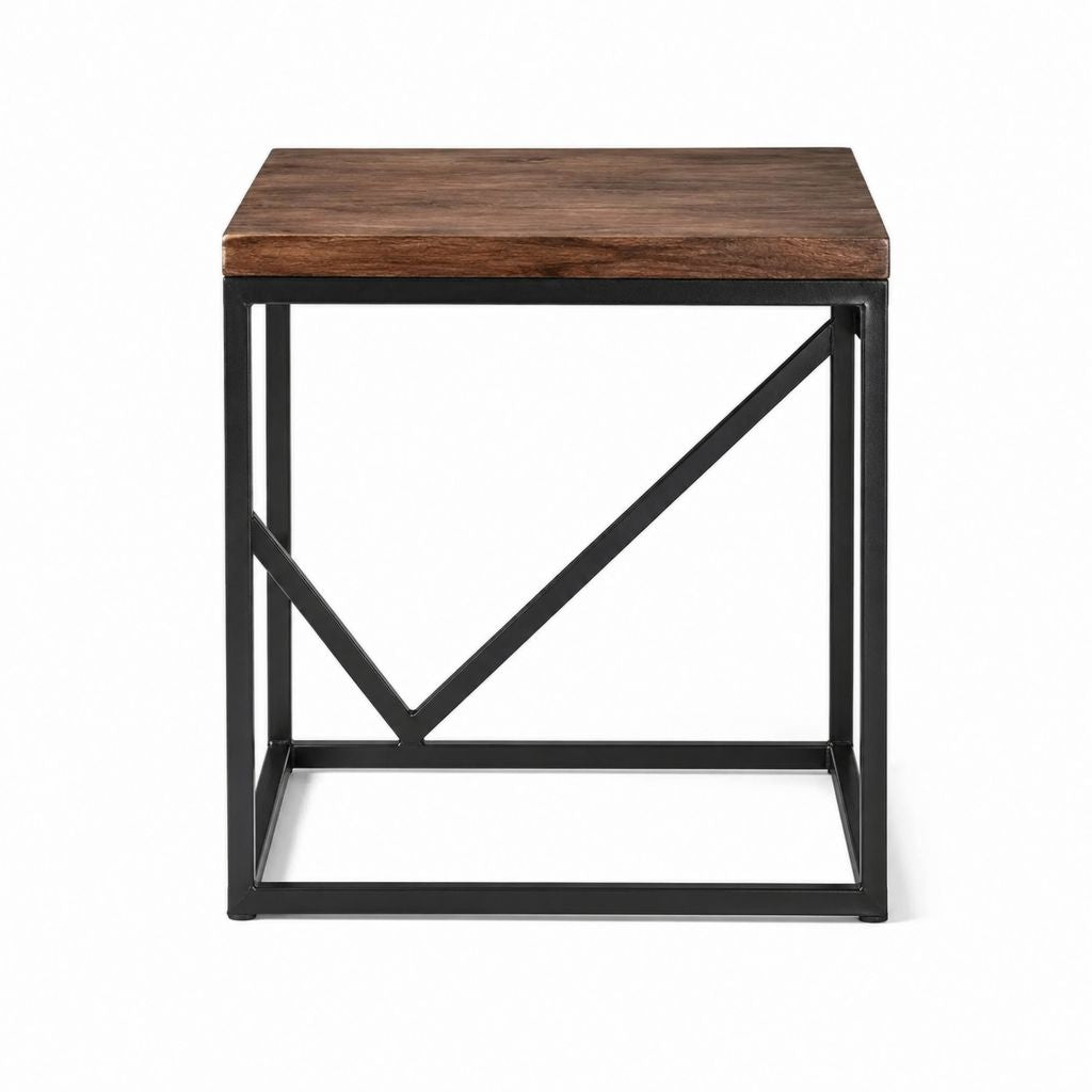 Table d'appoint carrée marron foncé et noire en panneau MDF et acier 50 x 50 x 55 cm
