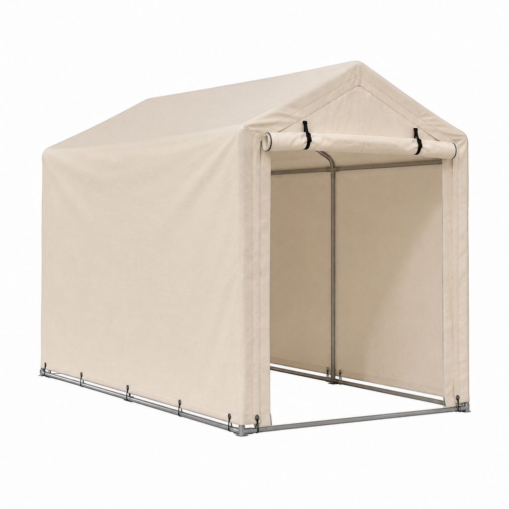 Abri de jardin portable beige en polyéthylène avec armature en acier galvanisé 200 x 200 x 200 cm