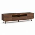Meuble TV rectangulaire noyer en panneaux MDF 180 x 40 x 60 cm avec rangements et éclairage LED