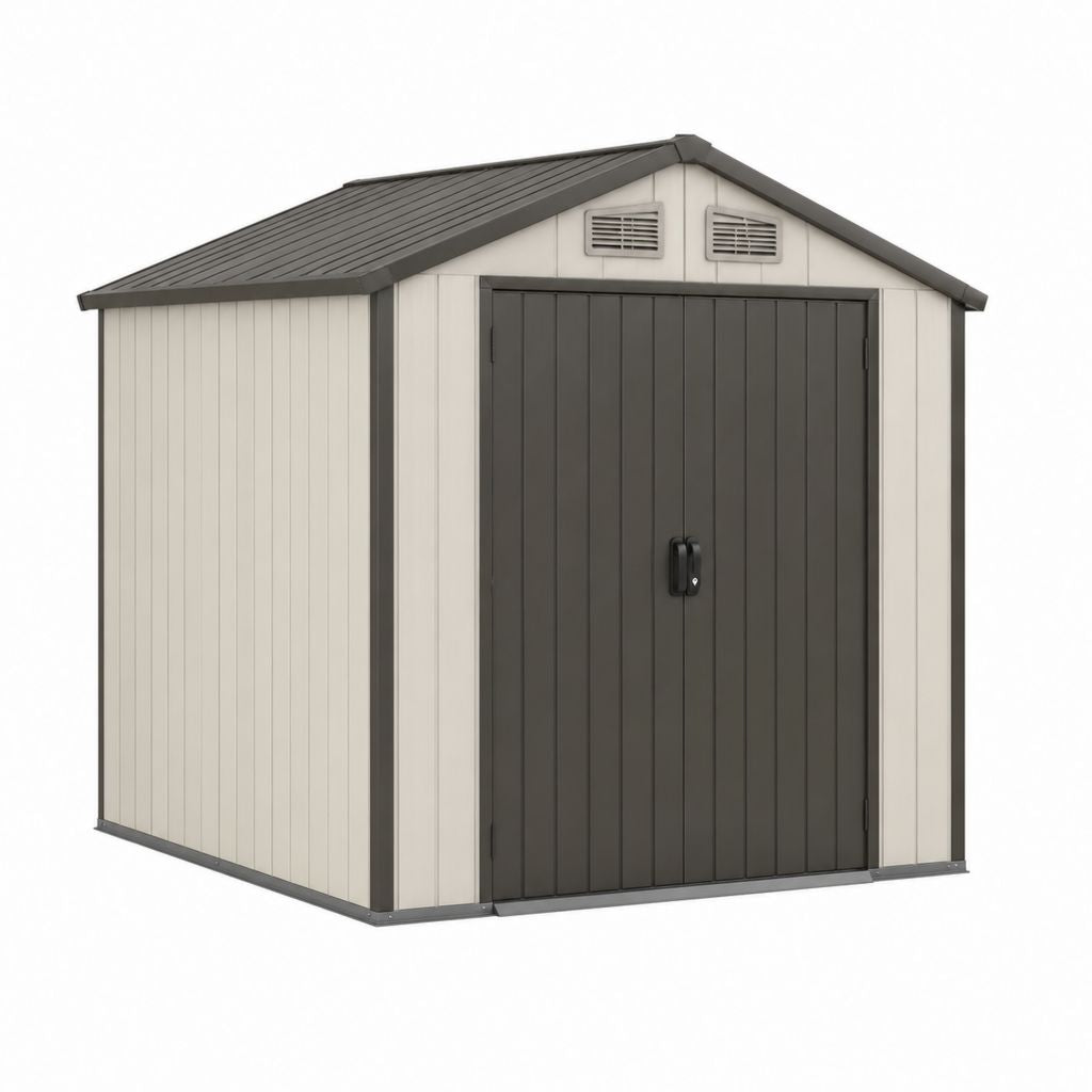 Abri de jardin en polypropylène beige et anthracite à toit à deux pentes 191 x 122 x 182 cm