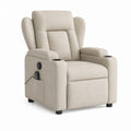 Fauteuil releveur électrique inclinable beige en polyester à dossier haut avec porte-gobelets 86 x 90 x 104 cm