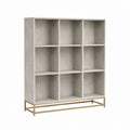 Bibliothèque 9 niches gris béton en panneaux de particules avec piètement acier doré 90 x 30 x 120 cm