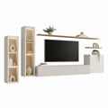 Ensemble meuble TV mural blanc et chêne clair avec vitrines LED 300 x 35 x 190 cm