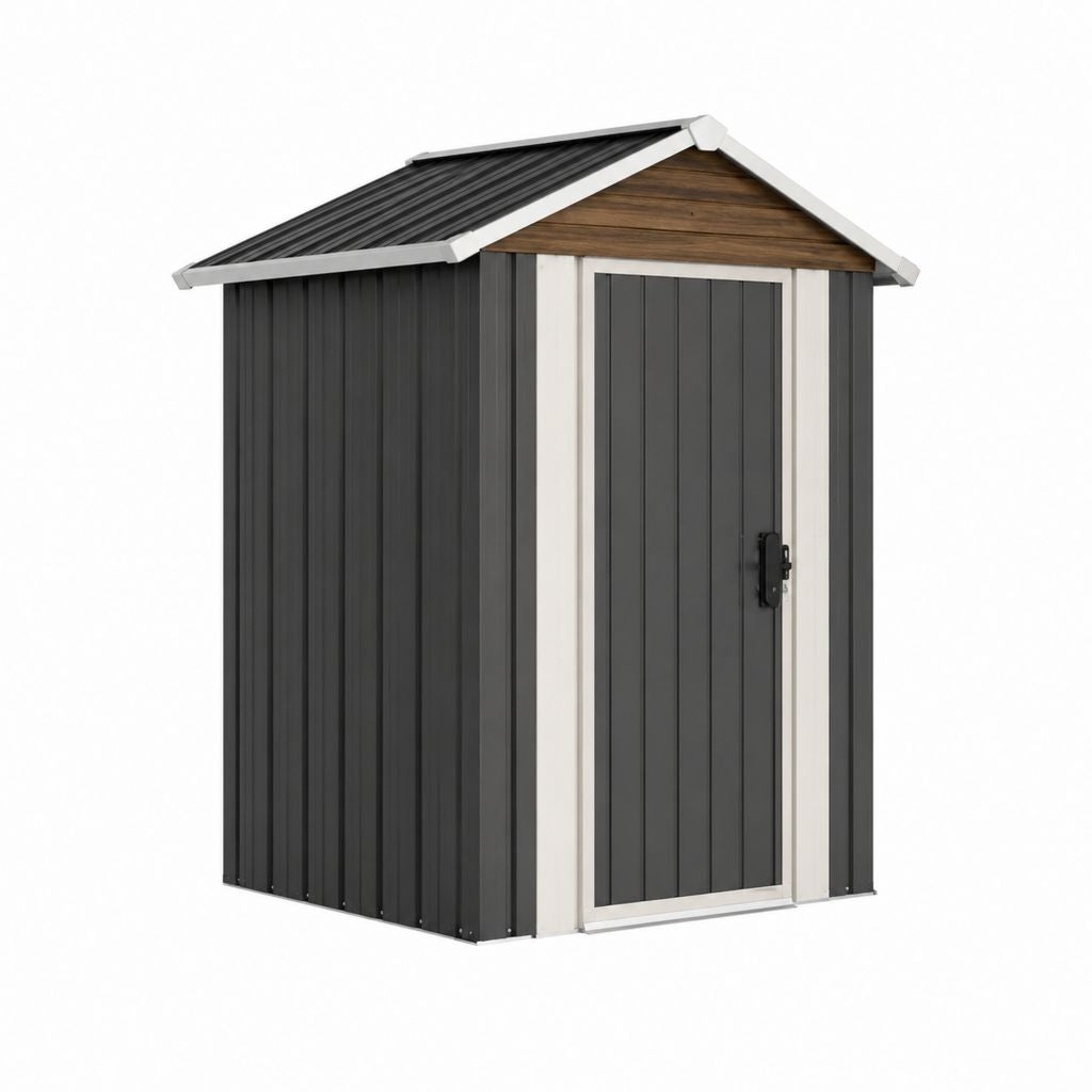 Abri de jardin en acier galvanisé anthracite blanc marron à toit deux pans 213 x 127 x 185 cm