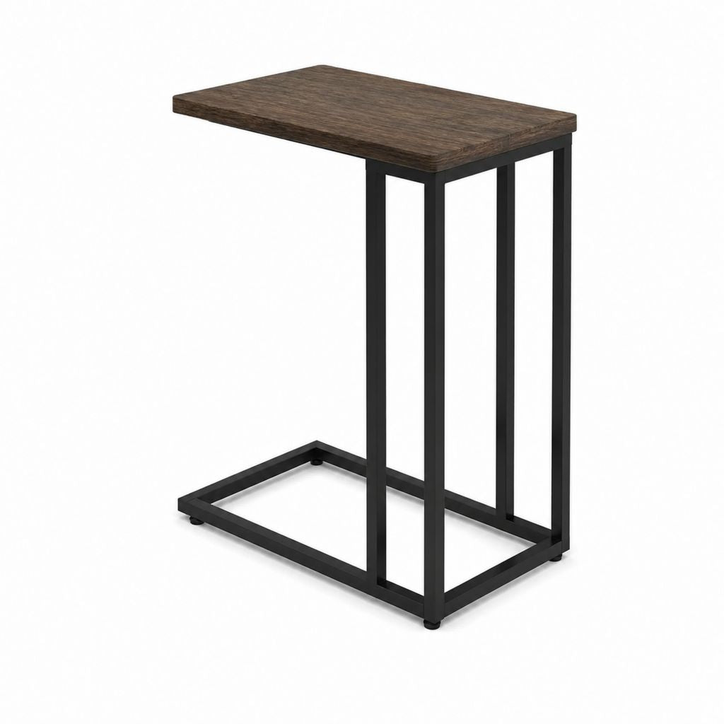 Table d’appoint rectangulaire marron et noir en panneau de particules et acier 40 x 30 x 60 cm