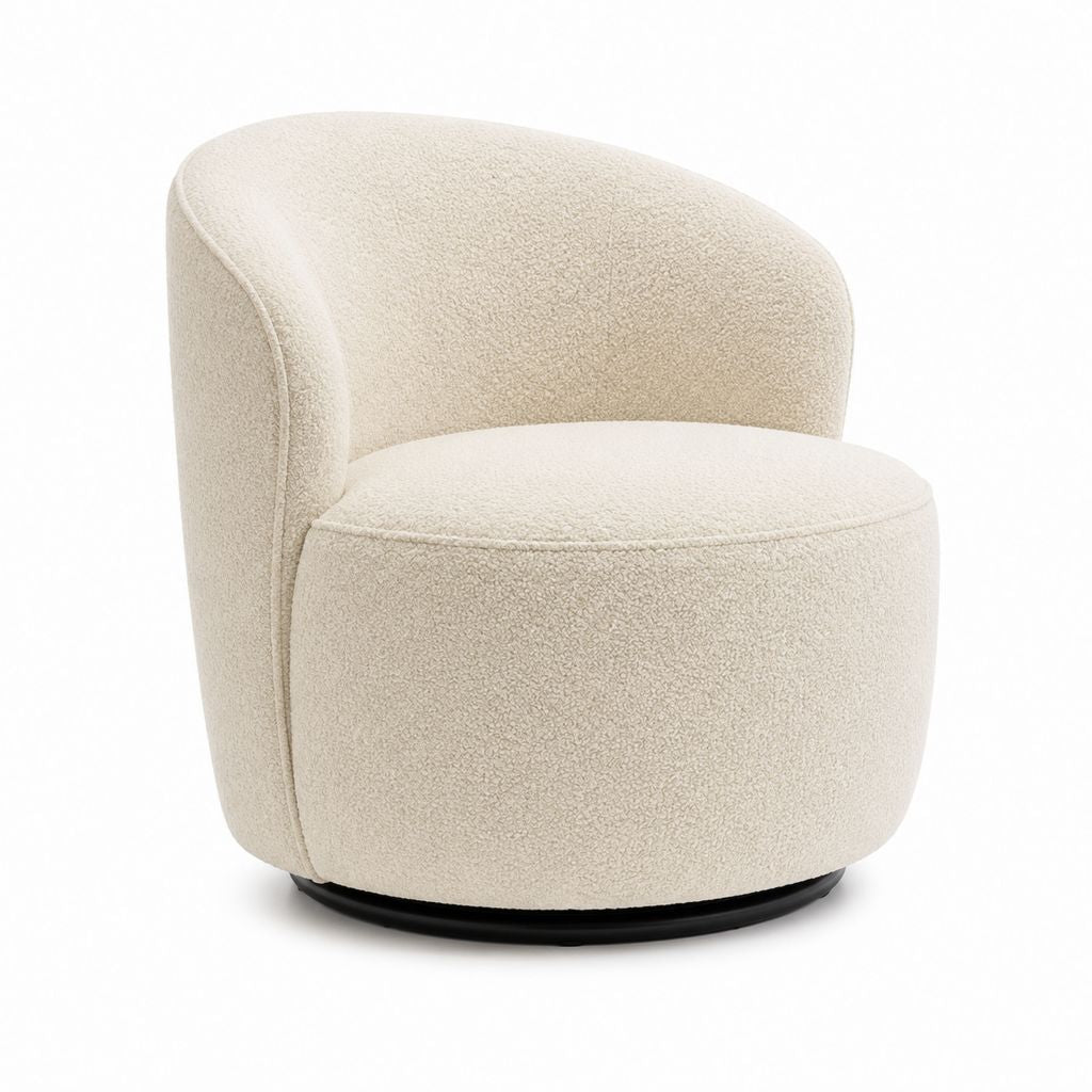 Fauteuil pivotant beige en polyester bouclé forme arrondie 76 x 75 x 75 cm