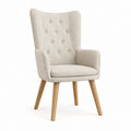 Fauteuil à oreilles capitonné beige en polyester avec pieds en hêtre massif 70 x 75 x 108 cm