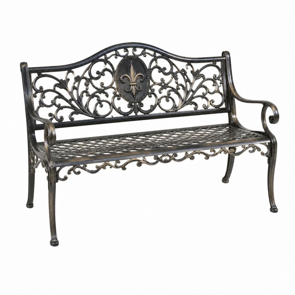 Banc de jardin 2 places noir bronze en aluminium moulé 122 x 61 x 93 cm