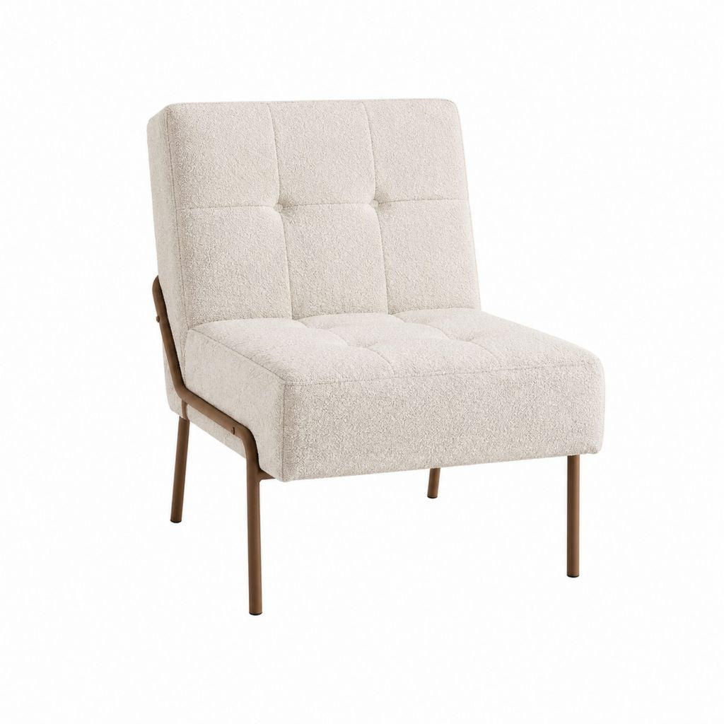Fauteuil de salon beige en polyester bouclette avec structure en acier 65 x 76 x 84 cm