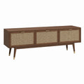 Meuble TV 3 portes noyer et cannage en rotin 160 x 40 x 65 cm